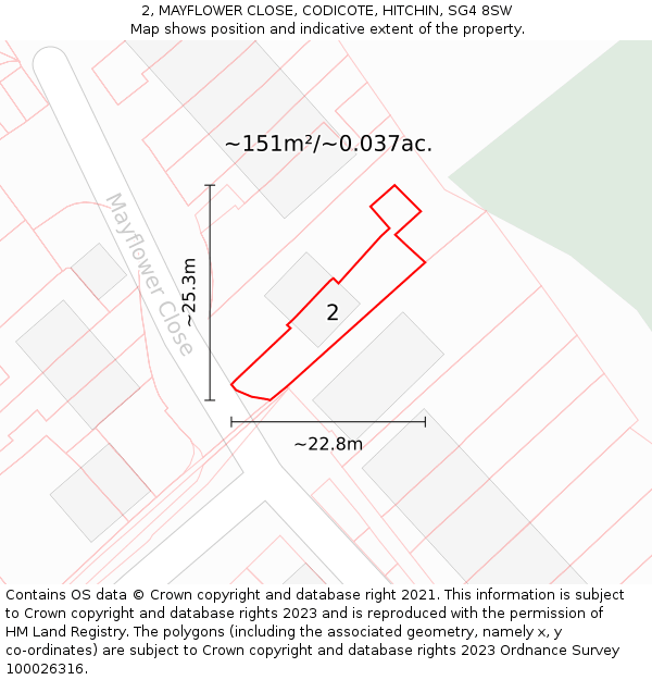 2, MAYFLOWER CLOSE, CODICOTE, HITCHIN, SG4 8SW: Plot and title map