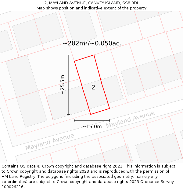 2, MAYLAND AVENUE, CANVEY ISLAND, SS8 0DL: Plot and title map