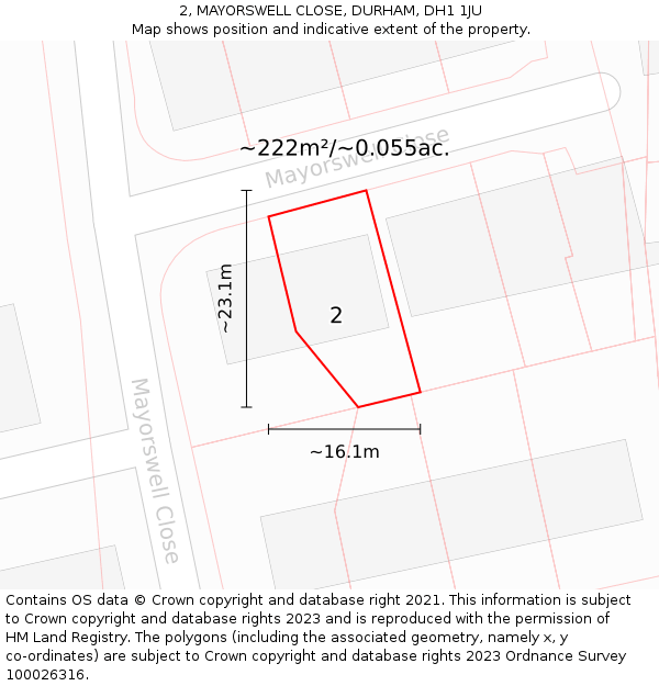 2, MAYORSWELL CLOSE, DURHAM, DH1 1JU: Plot and title map