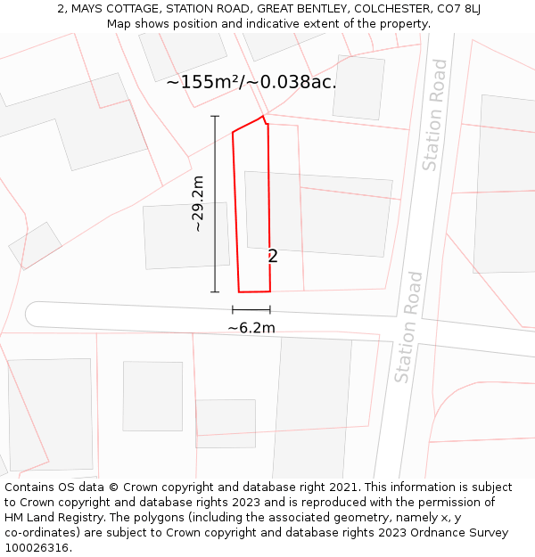 2, MAYS COTTAGE, STATION ROAD, GREAT BENTLEY, COLCHESTER, CO7 8LJ: Plot and title map