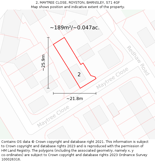 2, MAYTREE CLOSE, ROYSTON, BARNSLEY, S71 4GF: Plot and title map