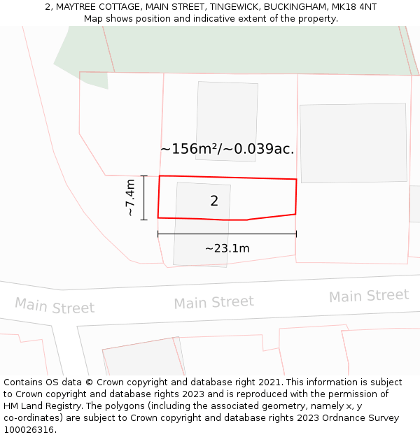 2, MAYTREE COTTAGE, MAIN STREET, TINGEWICK, BUCKINGHAM, MK18 4NT: Plot and title map