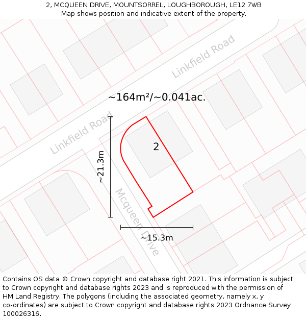 2, MCQUEEN DRIVE, MOUNTSORREL, LOUGHBOROUGH, LE12 7WB: Plot and title map