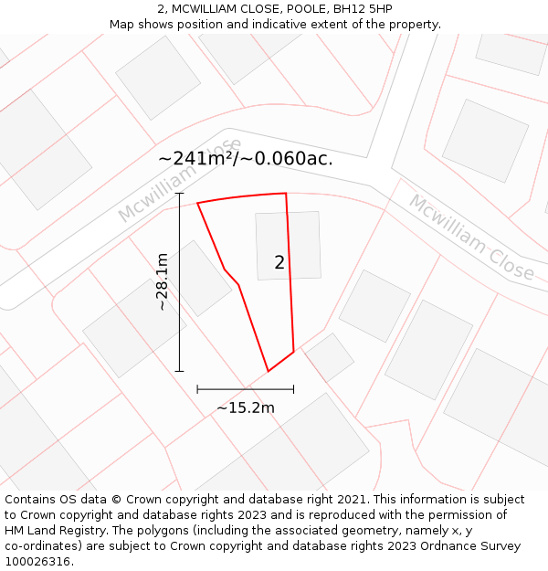2, MCWILLIAM CLOSE, POOLE, BH12 5HP: Plot and title map