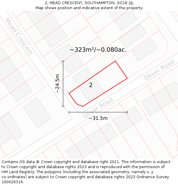 2, MEAD CRESCENT, SOUTHAMPTON, SO18 2JL: Plot and title map