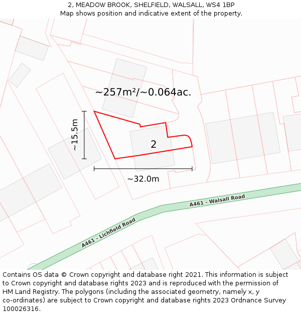 2, MEADOW BROOK, SHELFIELD, WALSALL, WS4 1BP: Plot and title map