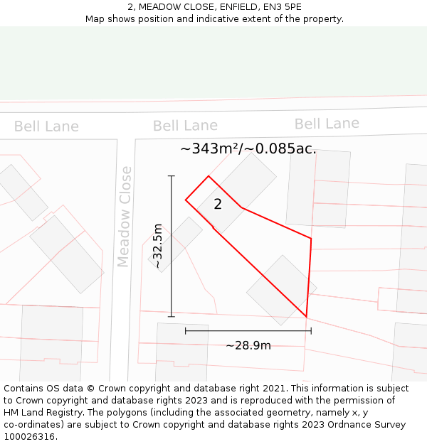 2, MEADOW CLOSE, ENFIELD, EN3 5PE: Plot and title map