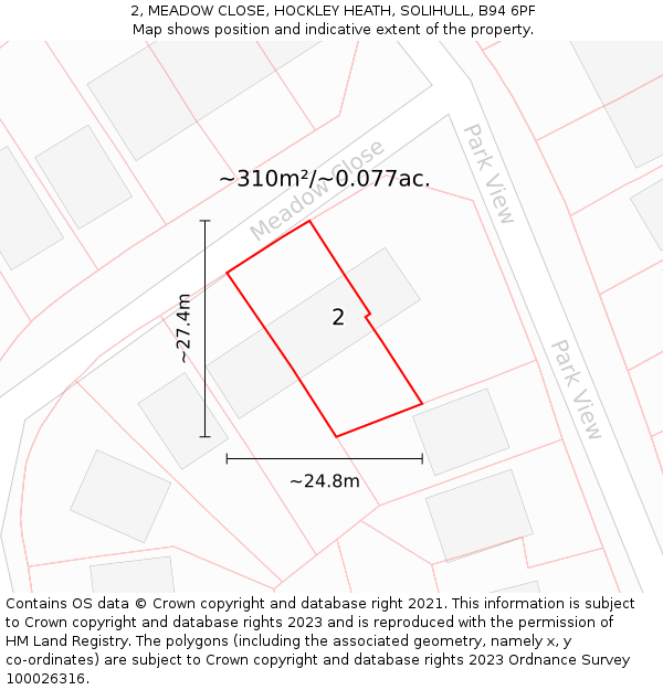 2, MEADOW CLOSE, HOCKLEY HEATH, SOLIHULL, B94 6PF: Plot and title map