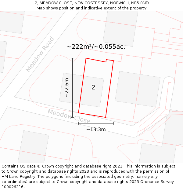 2, MEADOW CLOSE, NEW COSTESSEY, NORWICH, NR5 0ND: Plot and title map