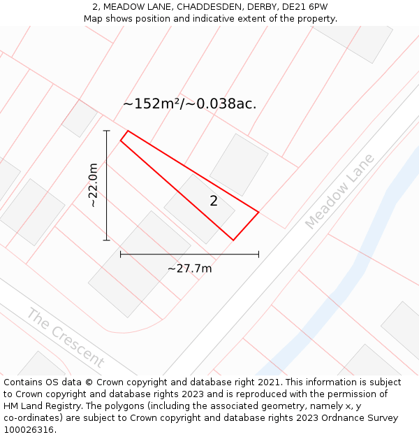 2, MEADOW LANE, CHADDESDEN, DERBY, DE21 6PW: Plot and title map