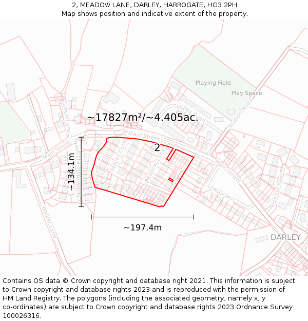 2, MEADOW LANE, DARLEY, HARROGATE, HG3 2PH: Plot and title map