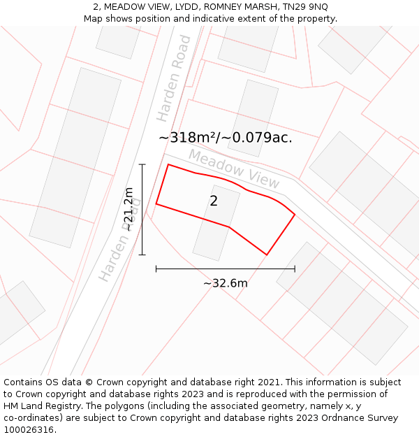 2, MEADOW VIEW, LYDD, ROMNEY MARSH, TN29 9NQ: Plot and title map