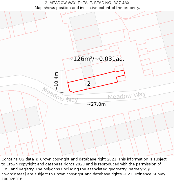 2, MEADOW WAY, THEALE, READING, RG7 4AX: Plot and title map