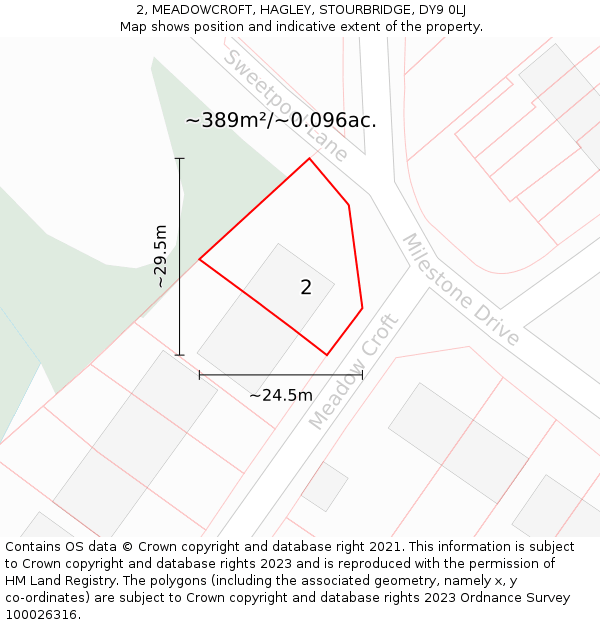 2, MEADOWCROFT, HAGLEY, STOURBRIDGE, DY9 0LJ: Plot and title map
