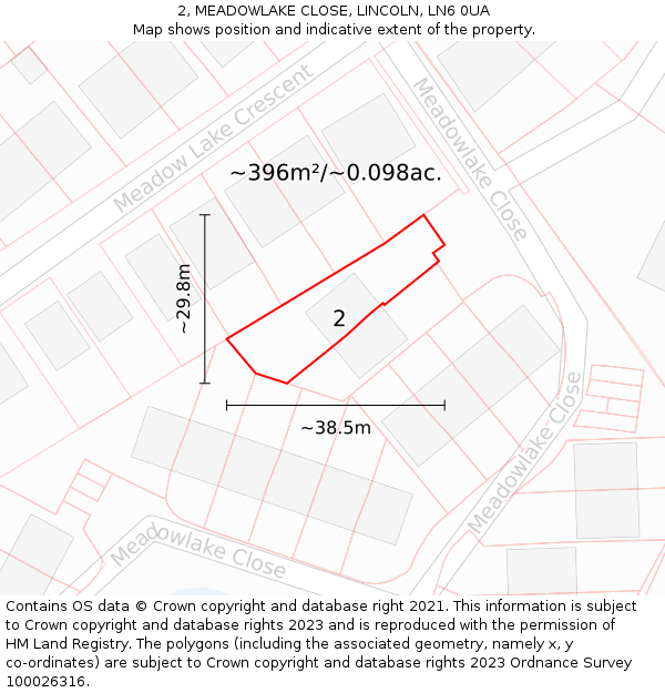 2, MEADOWLAKE CLOSE, LINCOLN, LN6 0UA: Plot and title map