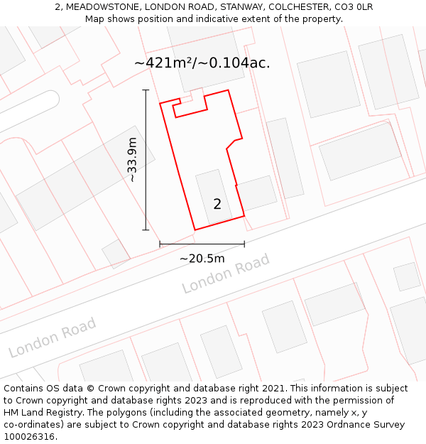 2, MEADOWSTONE, LONDON ROAD, STANWAY, COLCHESTER, CO3 0LR: Plot and title map