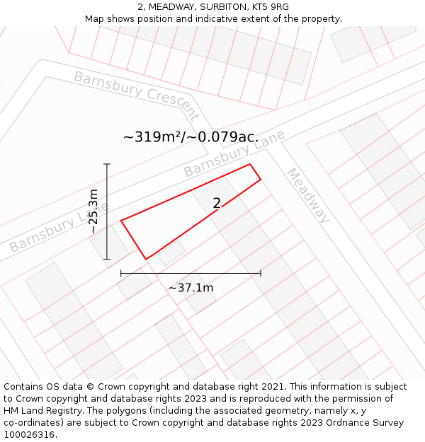 2, MEADWAY, SURBITON, KT5 9RG: Plot and title map