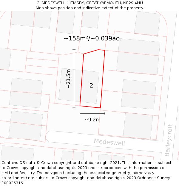2, MEDESWELL, HEMSBY, GREAT YARMOUTH, NR29 4NU: Plot and title map