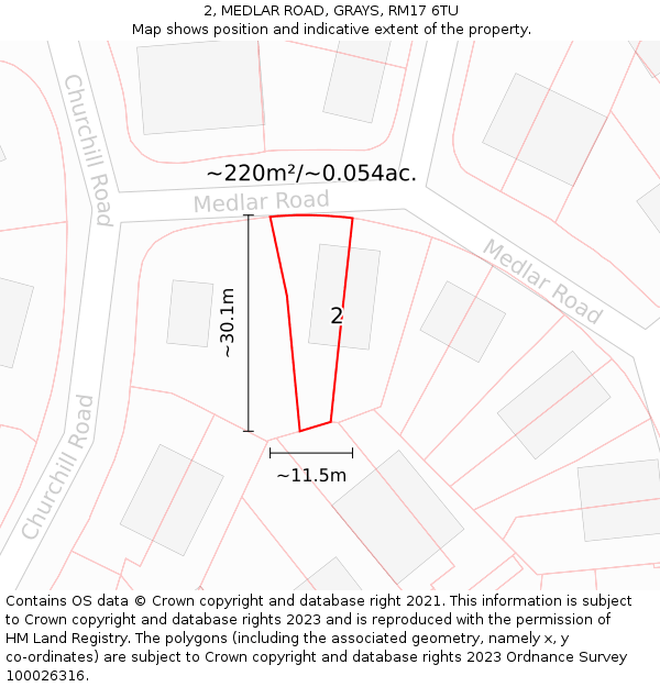 2, MEDLAR ROAD, GRAYS, RM17 6TU: Plot and title map