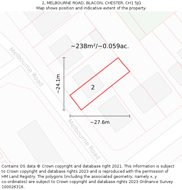 2, MELBOURNE ROAD, BLACON, CHESTER, CH1 5JG: Plot and title map