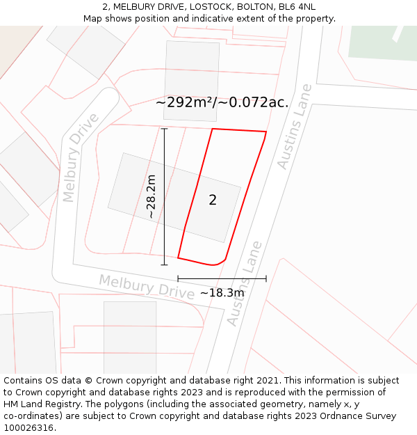 2, MELBURY DRIVE, LOSTOCK, BOLTON, BL6 4NL: Plot and title map
