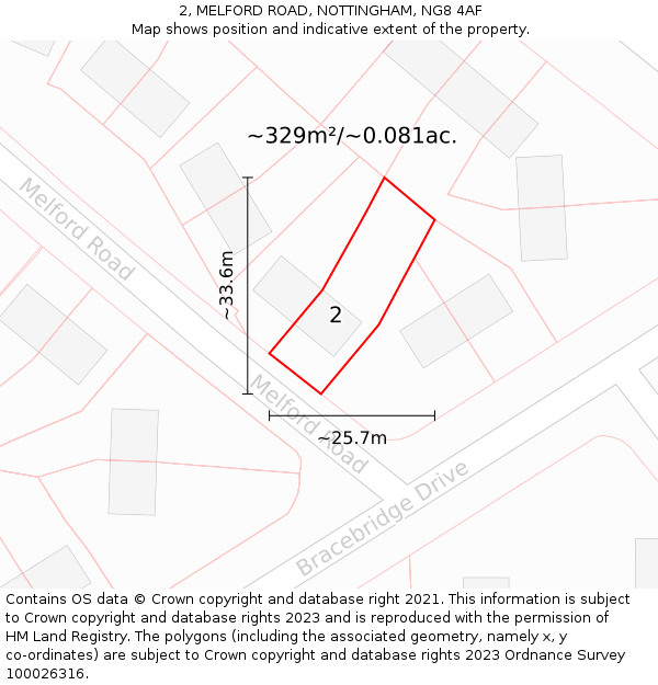 2, MELFORD ROAD, NOTTINGHAM, NG8 4AF: Plot and title map