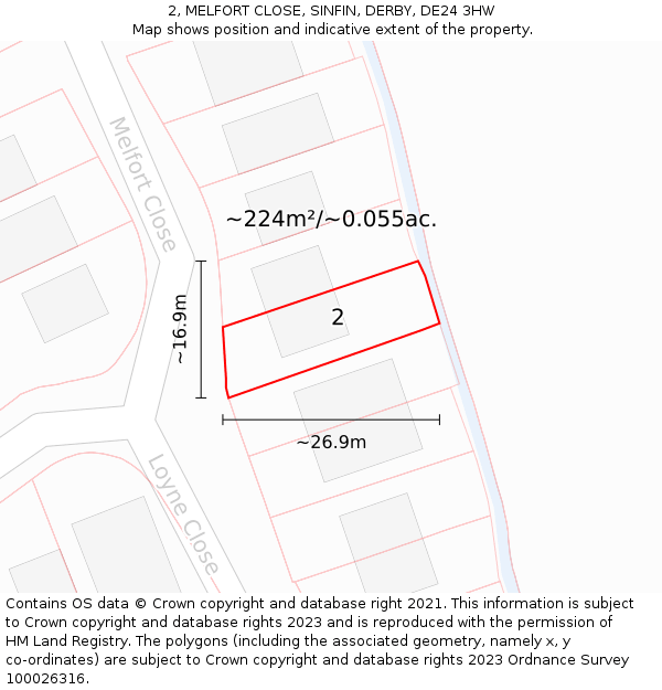 2, MELFORT CLOSE, SINFIN, DERBY, DE24 3HW: Plot and title map