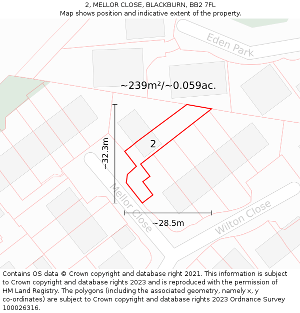 2, MELLOR CLOSE, BLACKBURN, BB2 7FL: Plot and title map