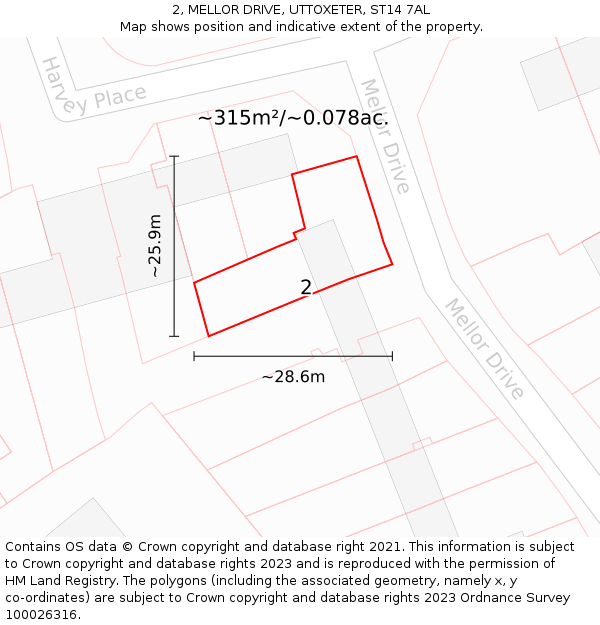 2, MELLOR DRIVE, UTTOXETER, ST14 7AL: Plot and title map