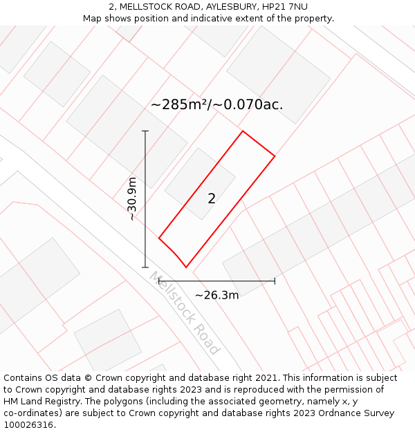 2, MELLSTOCK ROAD, AYLESBURY, HP21 7NU: Plot and title map