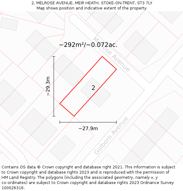 2, MELROSE AVENUE, MEIR HEATH, STOKE-ON-TRENT, ST3 7LY: Plot and title map