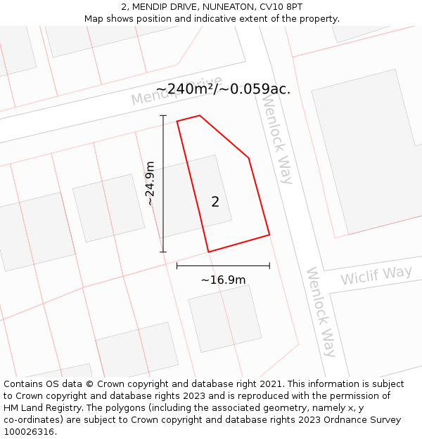 2, MENDIP DRIVE, NUNEATON, CV10 8PT: Plot and title map
