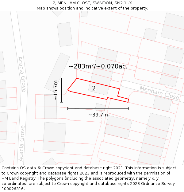 2, MENHAM CLOSE, SWINDON, SN2 1UX: Plot and title map