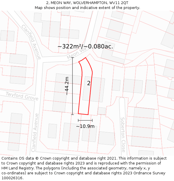 2, MEON WAY, WOLVERHAMPTON, WV11 2QT: Plot and title map