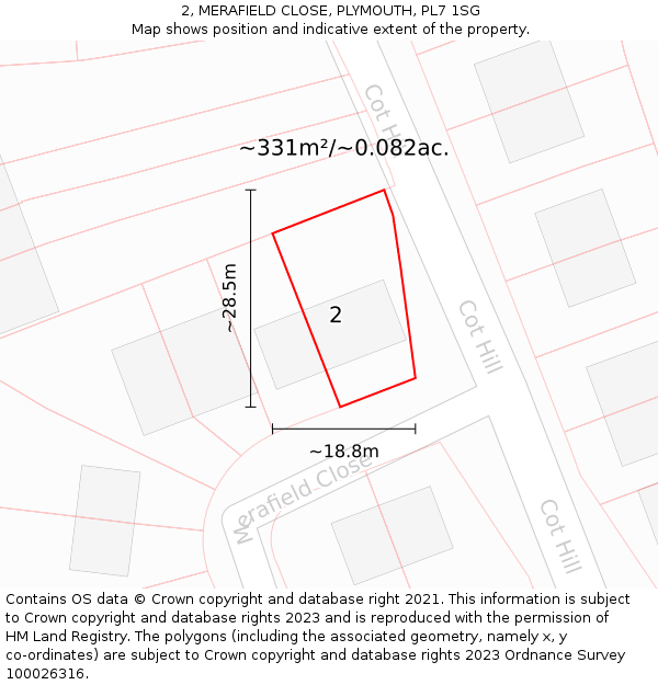 2, MERAFIELD CLOSE, PLYMOUTH, PL7 1SG: Plot and title map