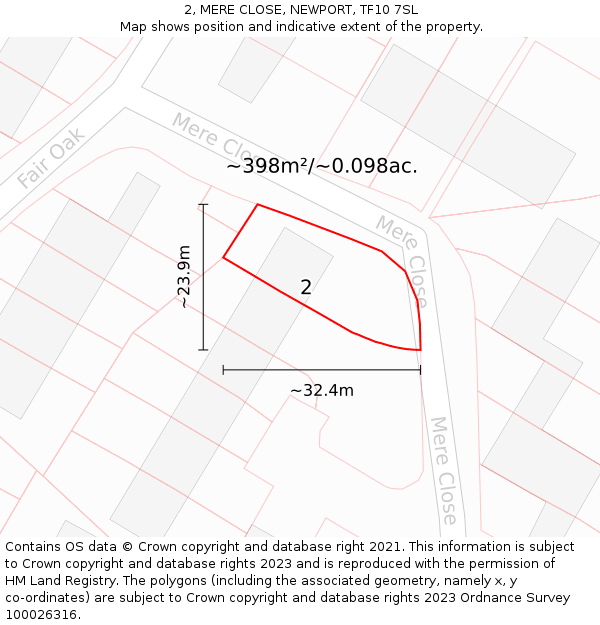 2, MERE CLOSE, NEWPORT, TF10 7SL: Plot and title map