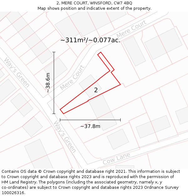 2, MERE COURT, WINSFORD, CW7 4BQ: Plot and title map