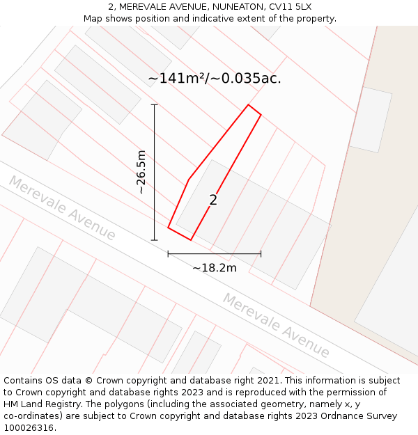 2, MEREVALE AVENUE, NUNEATON, CV11 5LX: Plot and title map