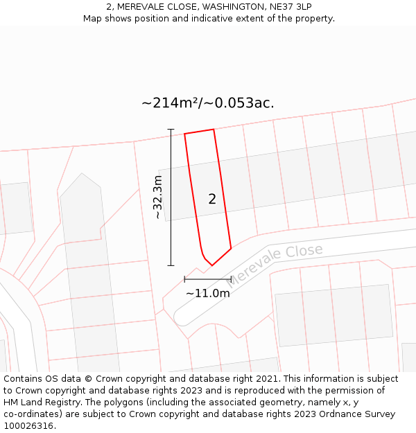 2, MEREVALE CLOSE, WASHINGTON, NE37 3LP: Plot and title map