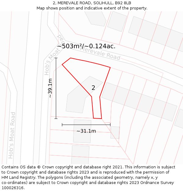 2, MEREVALE ROAD, SOLIHULL, B92 8LB: Plot and title map
