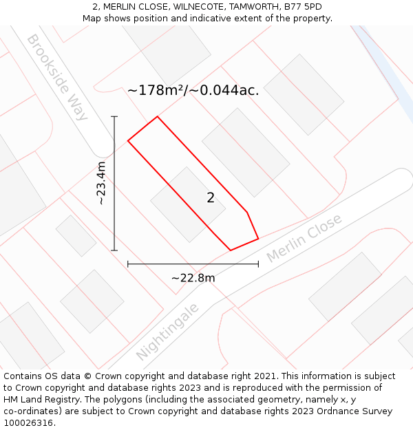 2, MERLIN CLOSE, WILNECOTE, TAMWORTH, B77 5PD: Plot and title map