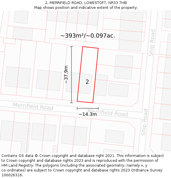 2, MERRIFIELD ROAD, LOWESTOFT, NR33 7HB: Plot and title map