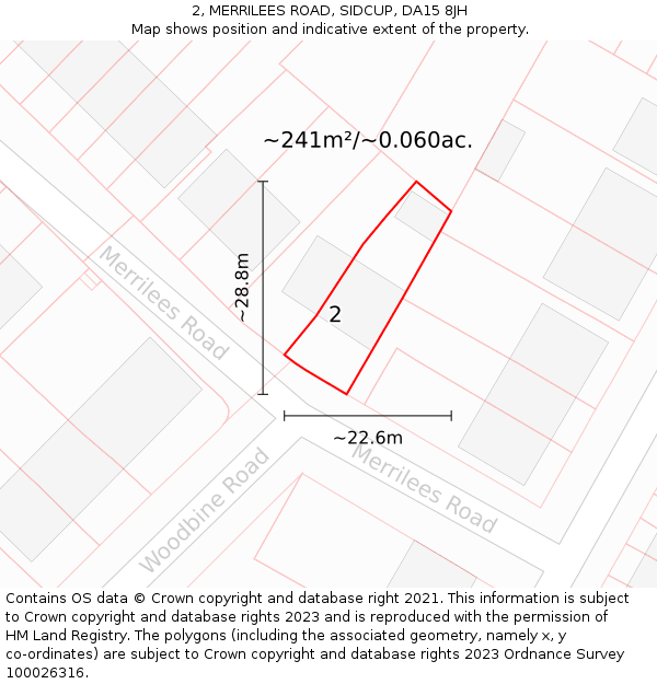 2, MERRILEES ROAD, SIDCUP, DA15 8JH: Plot and title map