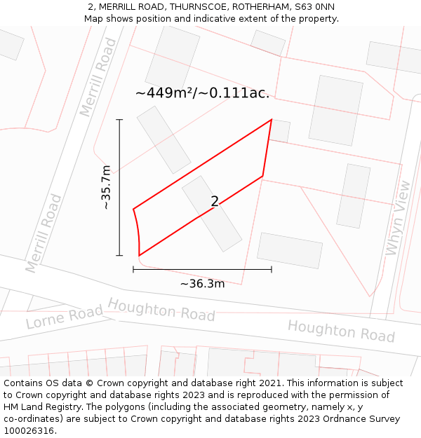 2, MERRILL ROAD, THURNSCOE, ROTHERHAM, S63 0NN: Plot and title map