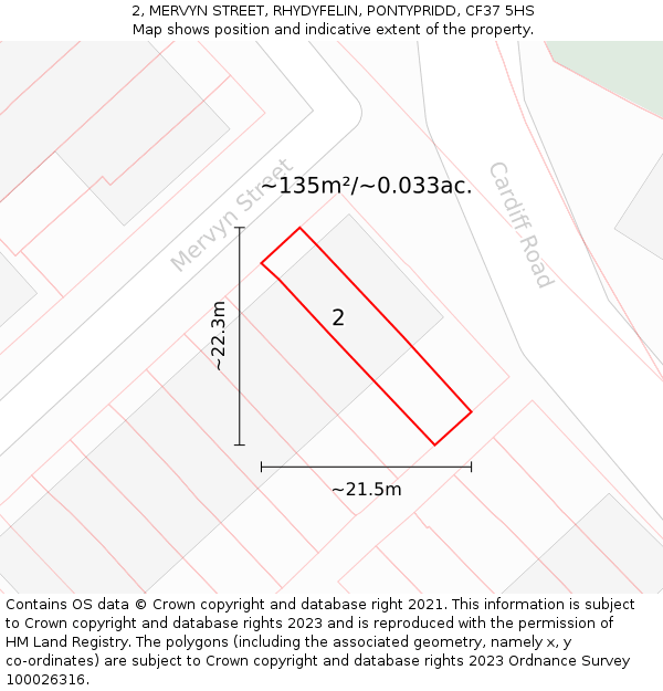 2, MERVYN STREET, RHYDYFELIN, PONTYPRIDD, CF37 5HS: Plot and title map