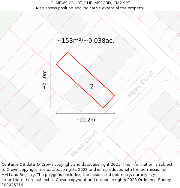 2, MEWS COURT, CHELMSFORD, CM2 9PF: Plot and title map