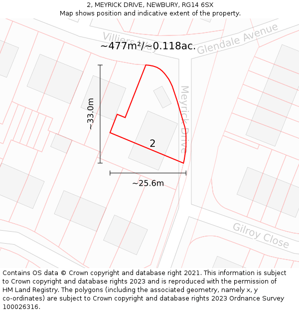 2, MEYRICK DRIVE, NEWBURY, RG14 6SX: Plot and title map