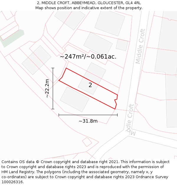 2, MIDDLE CROFT, ABBEYMEAD, GLOUCESTER, GL4 4RL: Plot and title map