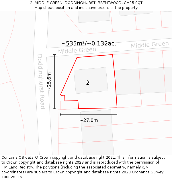 2, MIDDLE GREEN, DODDINGHURST, BRENTWOOD, CM15 0QT: Plot and title map