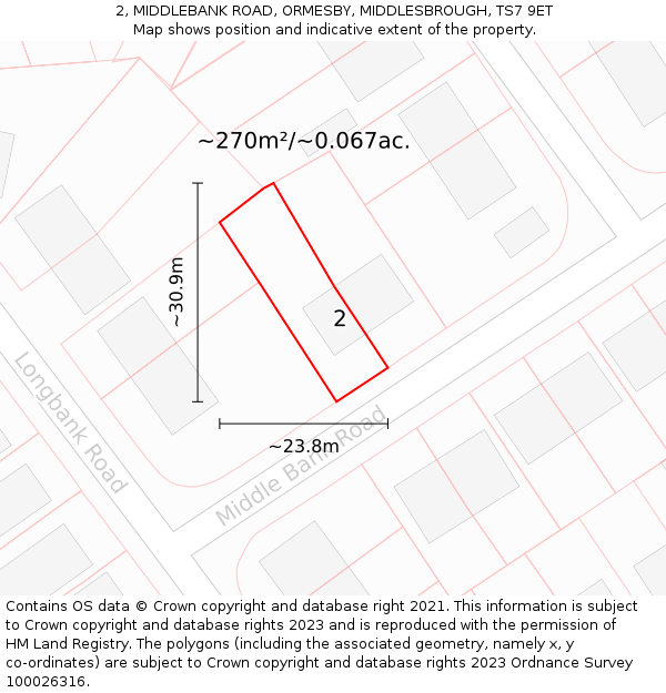 2, MIDDLEBANK ROAD, ORMESBY, MIDDLESBROUGH, TS7 9ET: Plot and title map